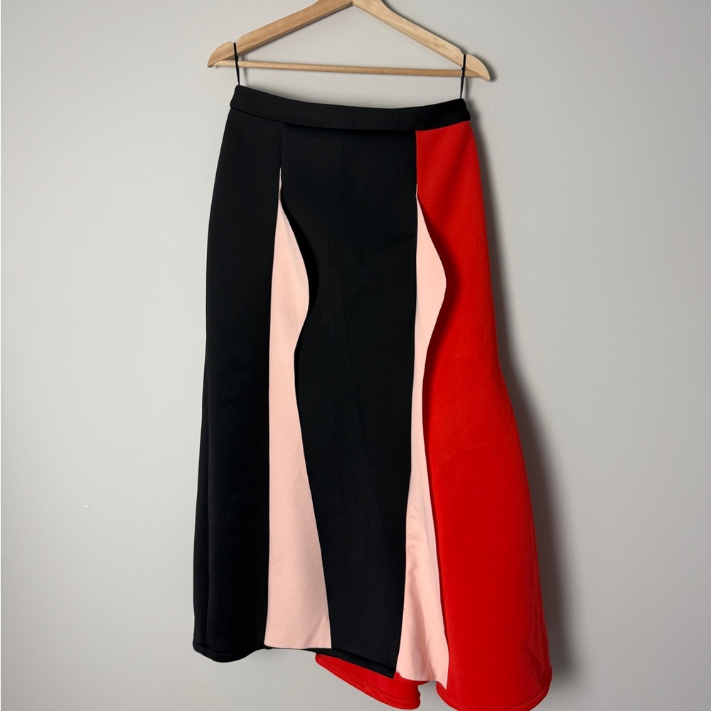 Ina Black and Red Asymmetrical A-Line Midi Skirt